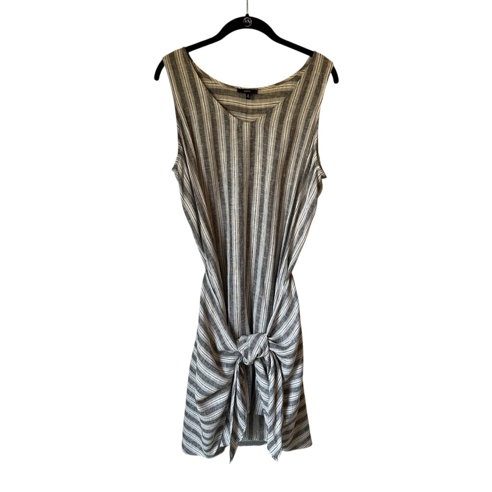 Drew Linen Coastal Sleeveless Stripe Waist Tie Short Dress Size M